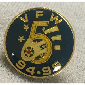 VFW 5 Year Pin 94-95 Gold Toned Enameled 1" diam 1oz